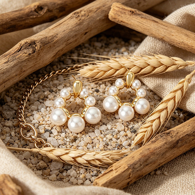 Vintage Pearl Floral Hoop Earrings