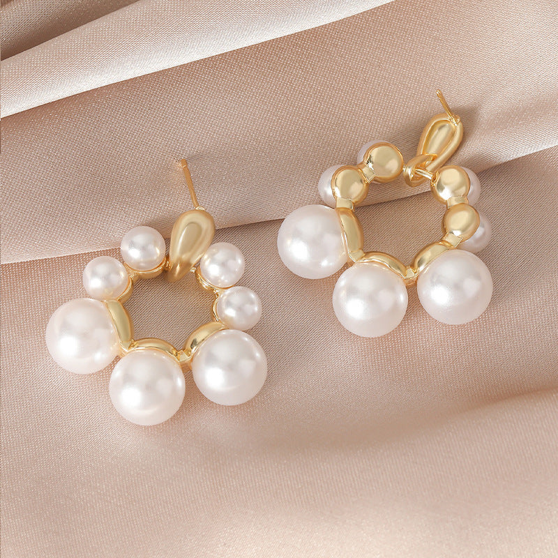 Vintage Pearl Floral Hoop Earrings