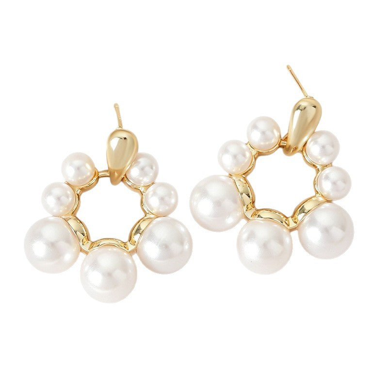 Vintage Pearl Floral Hoop Earrings