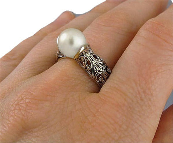 Vintage Pearl Inlaid Ring with 14k Gold Plating