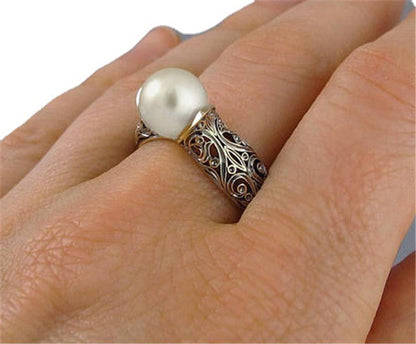Vintage Pearl Inlaid Ring with 14k Gold Plating
