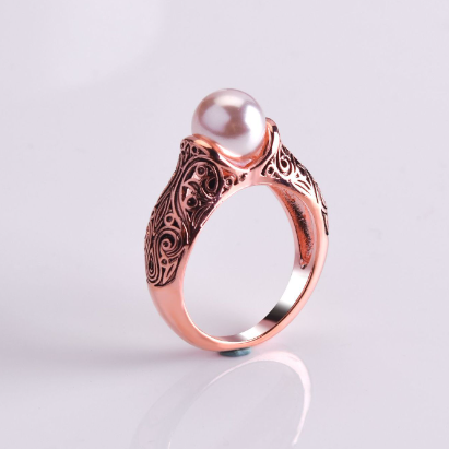 Vintage Pearl Inlaid Ring with 14k Gold Plating