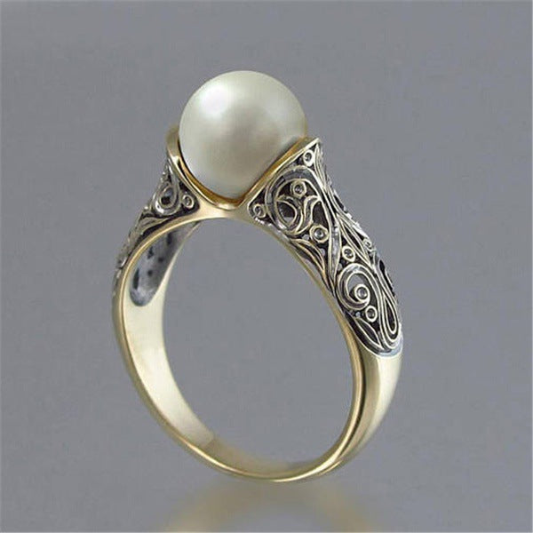 Vintage Pearl Inlaid Ring with 14k Gold Plating