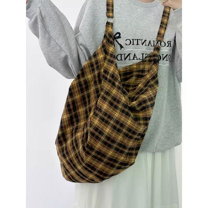 Vintage Plaid Canvas Tote Bag
