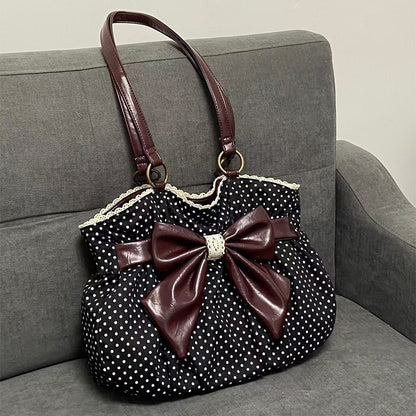 Vintage Polka Dot Bow Lace Shoulder Bag