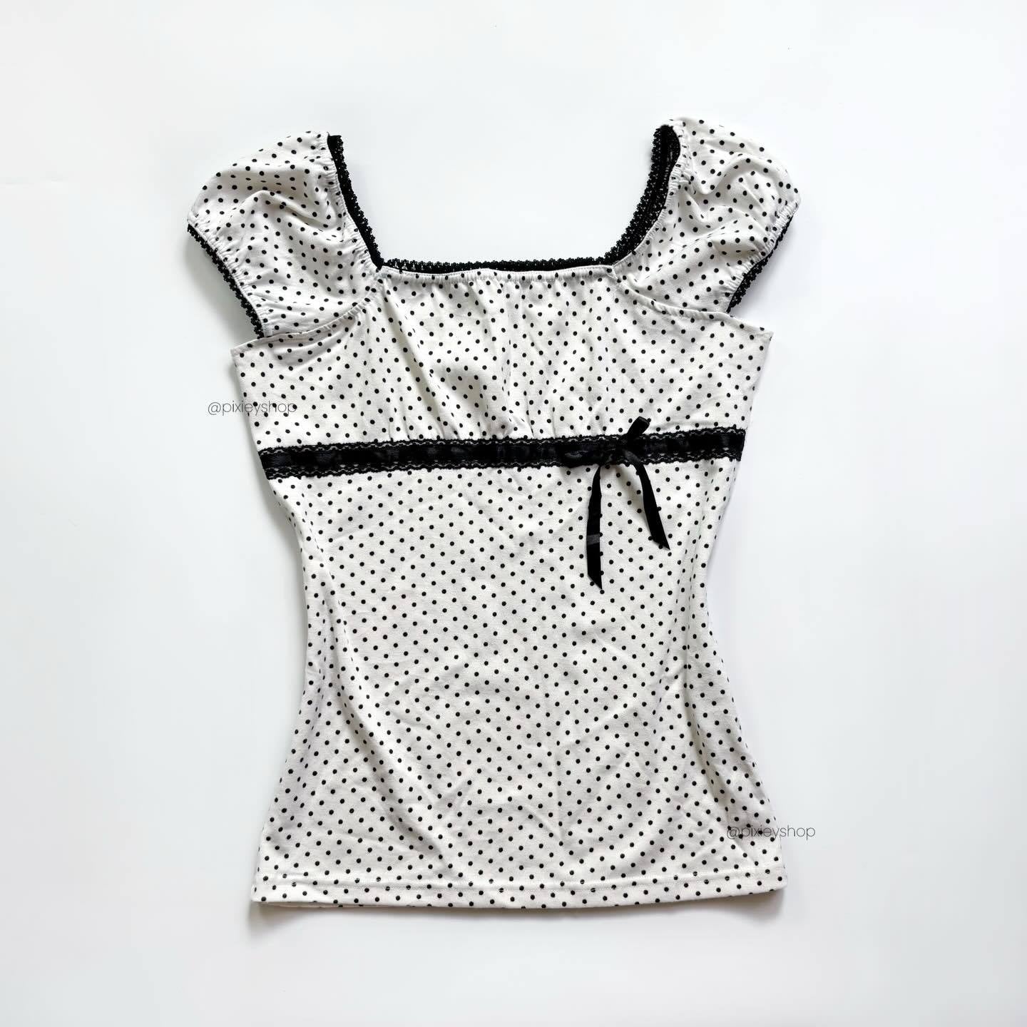 Vintage Polka Dot Bubble Sleeve Blouse