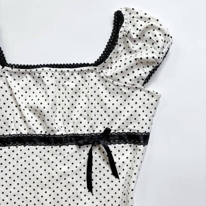 Vintage Polka Dot Bubble Sleeve Blouse
