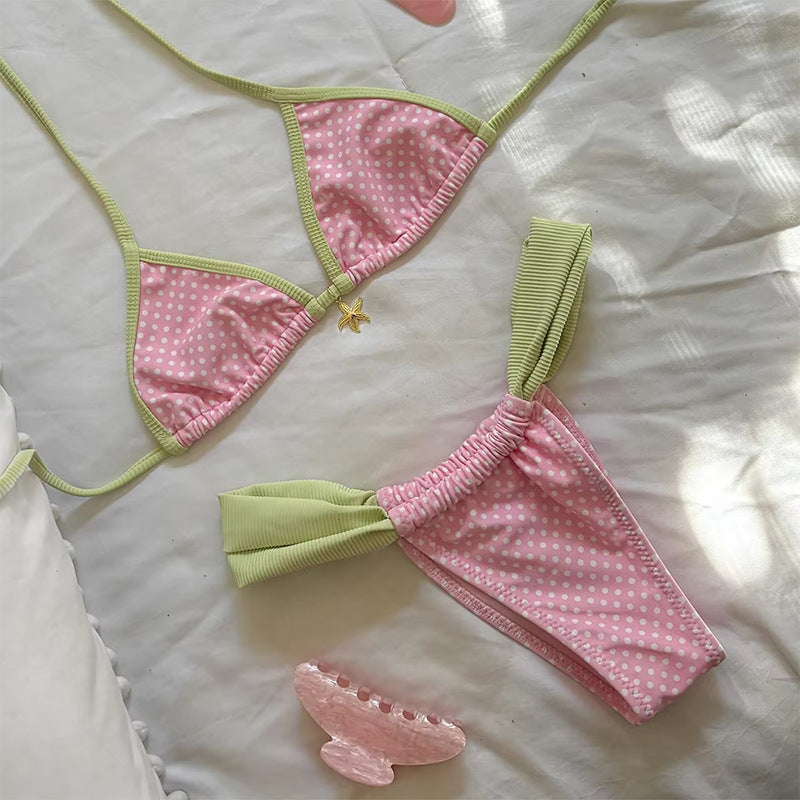 Vintage Print Bikini Swimsuit with Metal Details