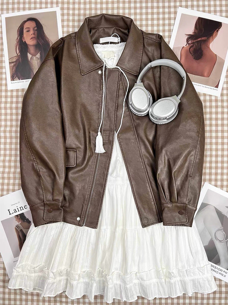 Vintage PU Leather Jacket for Women