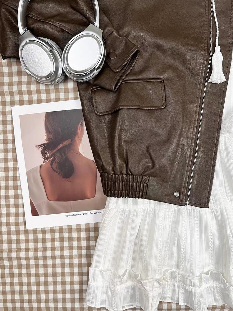 Vintage PU Leather Jacket for Women