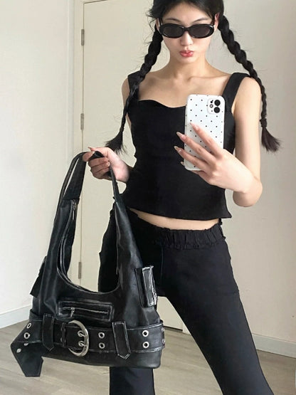 Vintage PU Leather Tote Bag with Shoulder Strap