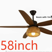 Vintage Rattan Ceiling Fan with Light