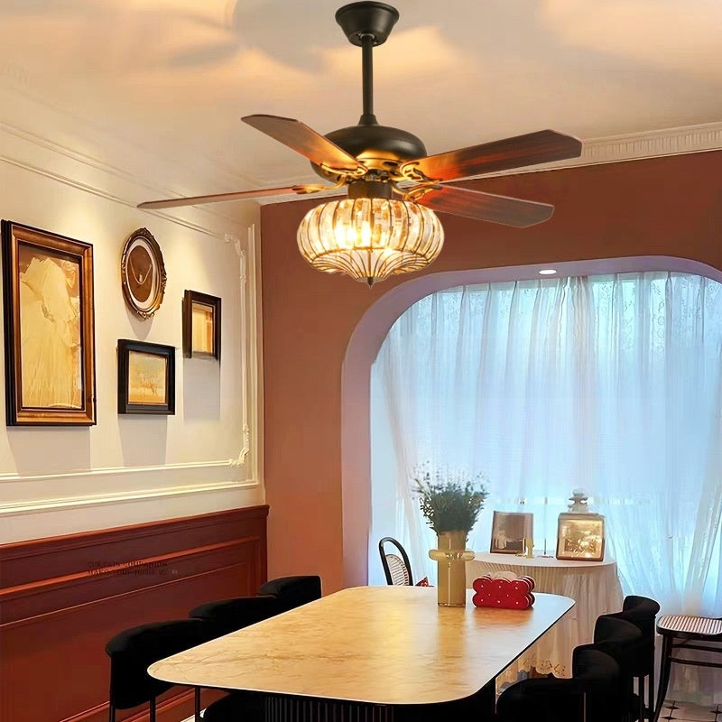 Vintage Rattan Ceiling Fan with Light