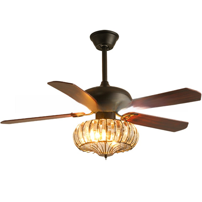 Vintage Rattan Ceiling Fan with Light