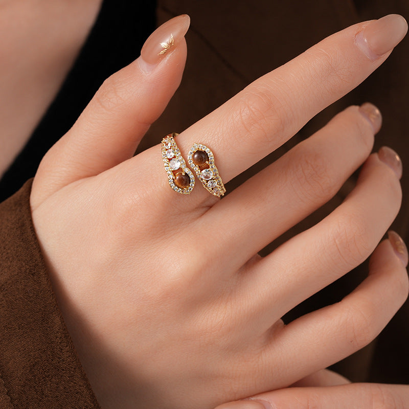 Vintage Snake-shaped Open Ring with Tiger Eye Stone