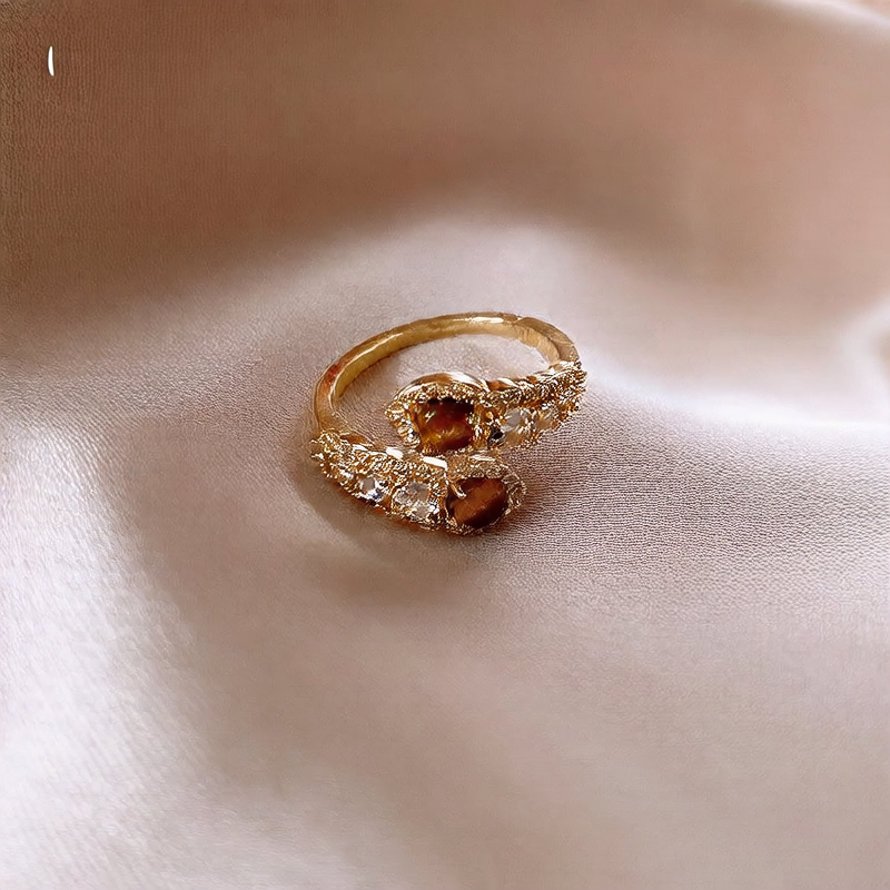Vintage Snake-shaped Open Ring with Tiger Eye Stone