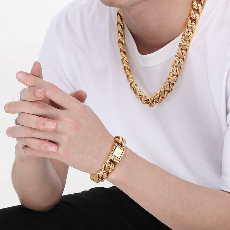 Vintage Spotted Titanium Steel Cuban Chain Set
