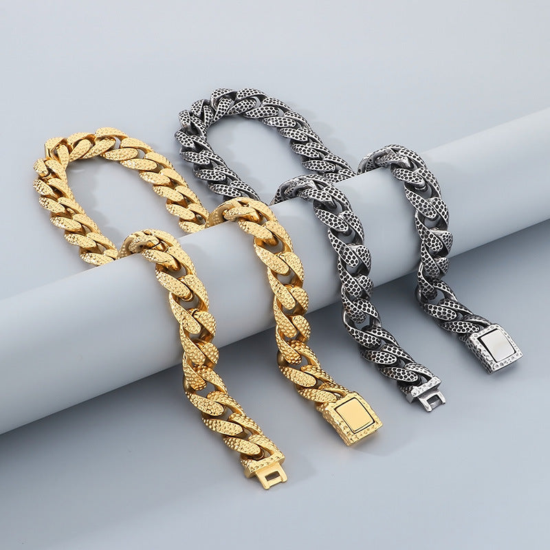 Vintage Spotted Titanium Steel Cuban Chain Set