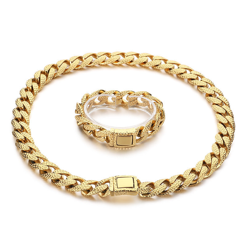 Vintage Spotted Titanium Steel Cuban Chain Set