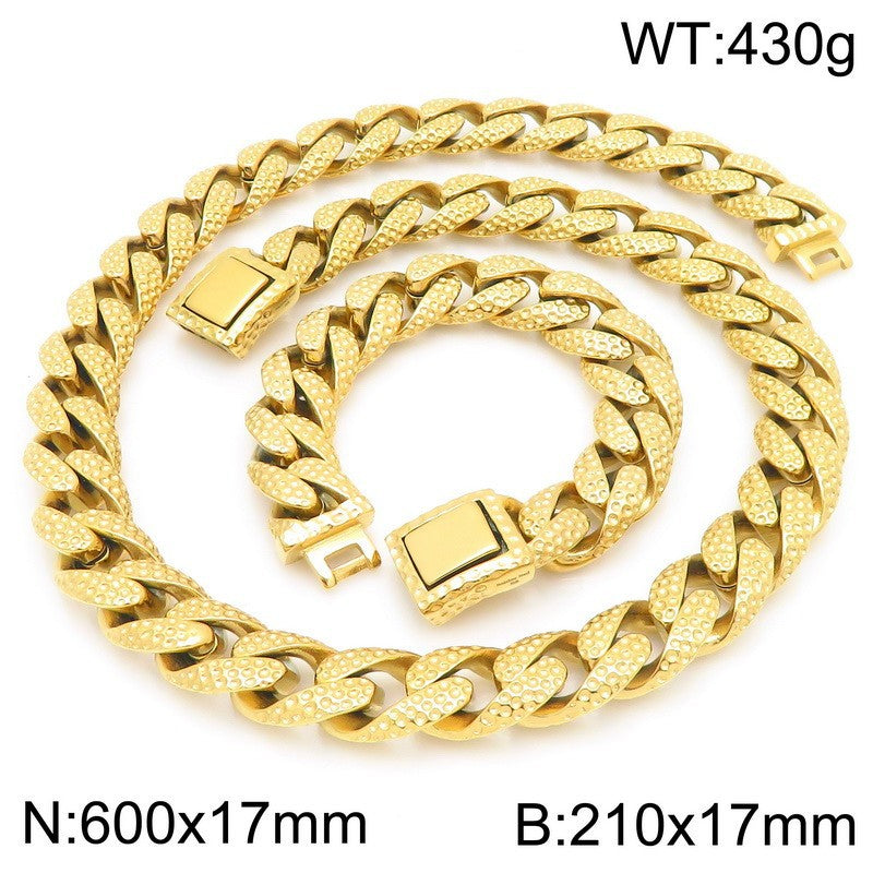 Vintage Spotted Titanium Steel Cuban Chain Set