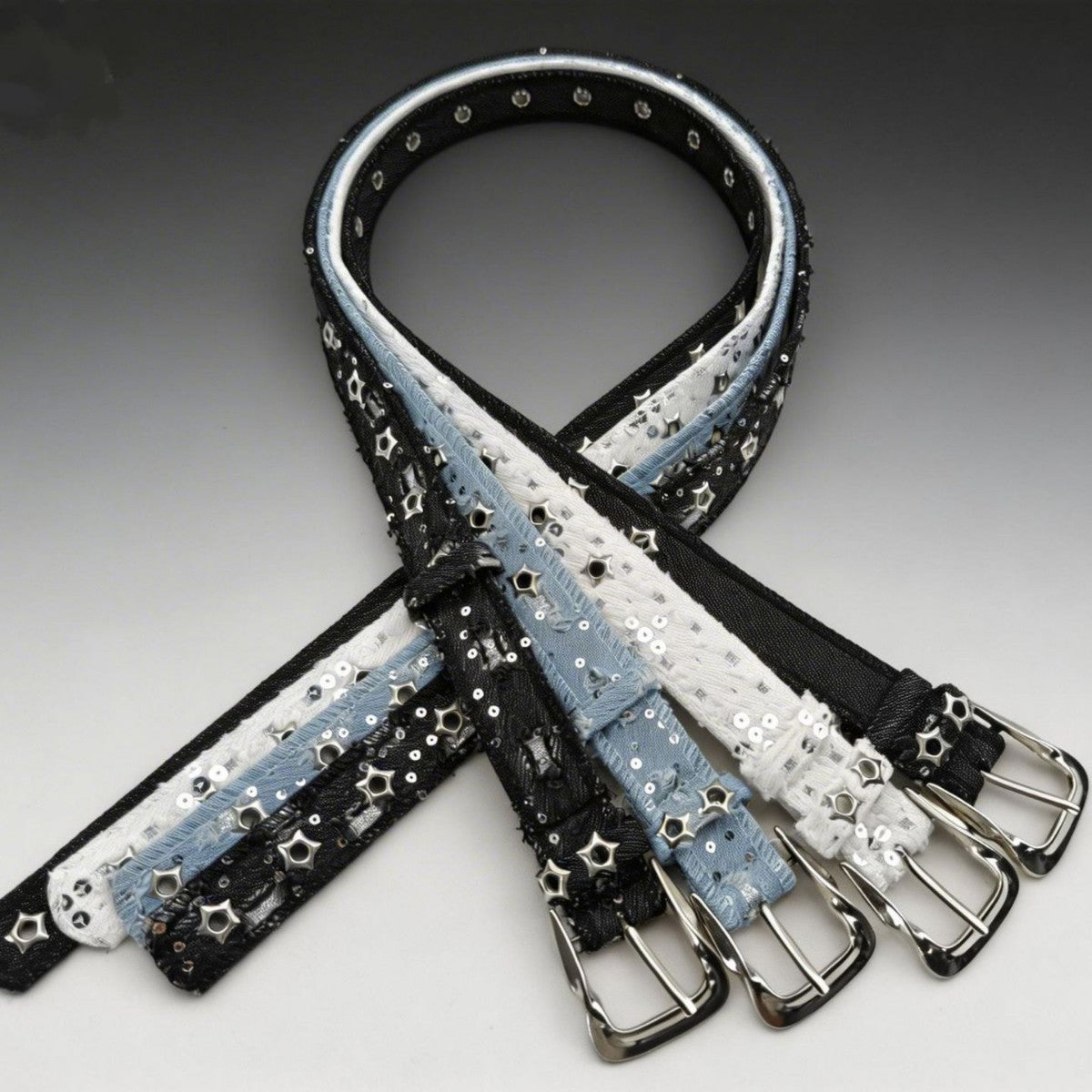 Vintage Star Studded Denim Leather Belt