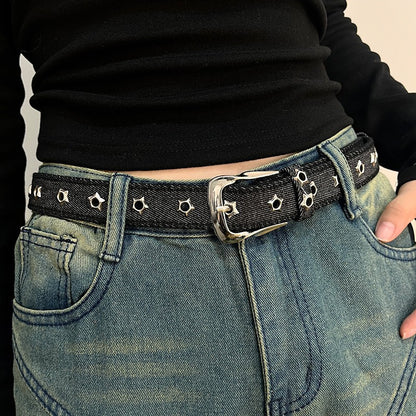 Vintage Star Studded Denim Leather Belt