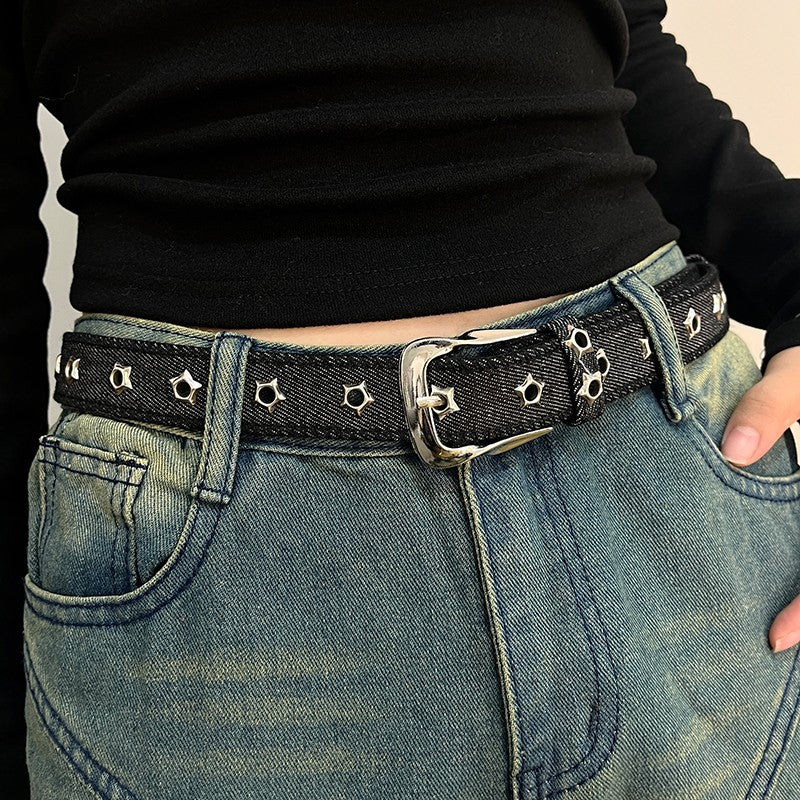 Vintage Star Studded Denim Leather Belt