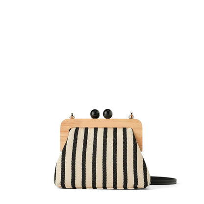 Vintage Striped Wooden Clip Canvas Shoulder Bag