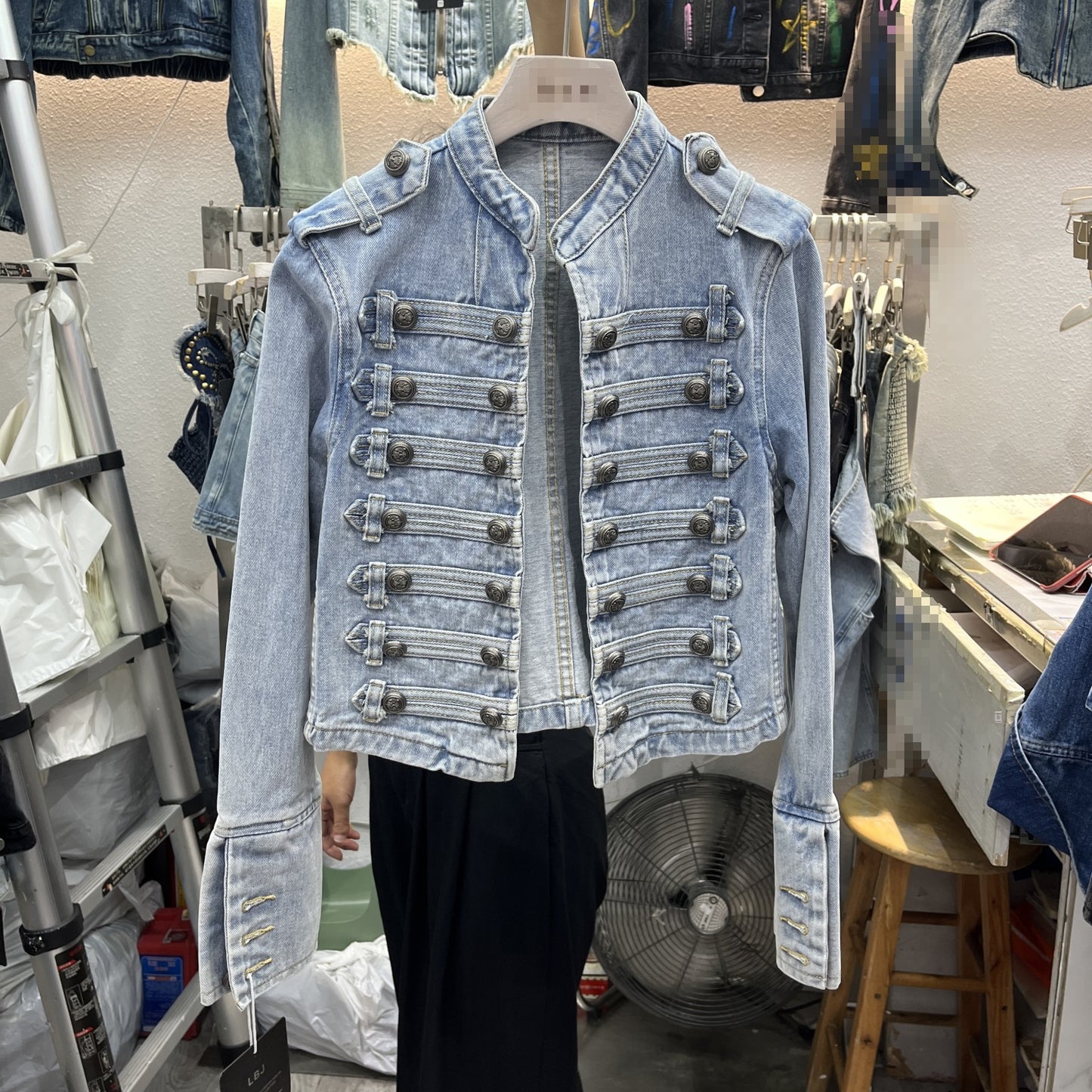 Vintage Style Denim Stand Collar Long Sleeve Coat