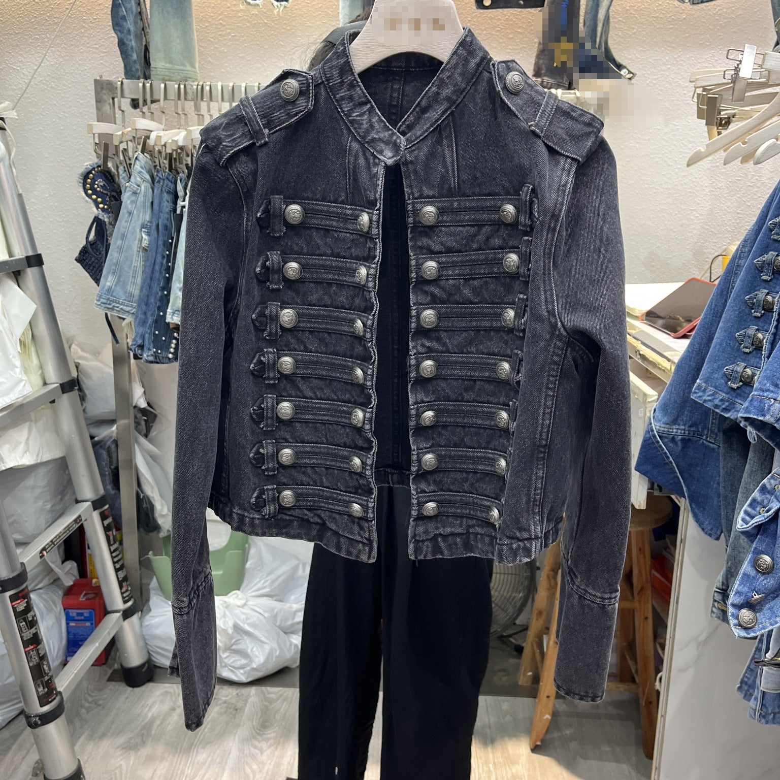 Vintage Style Denim Stand Collar Long Sleeve Coat