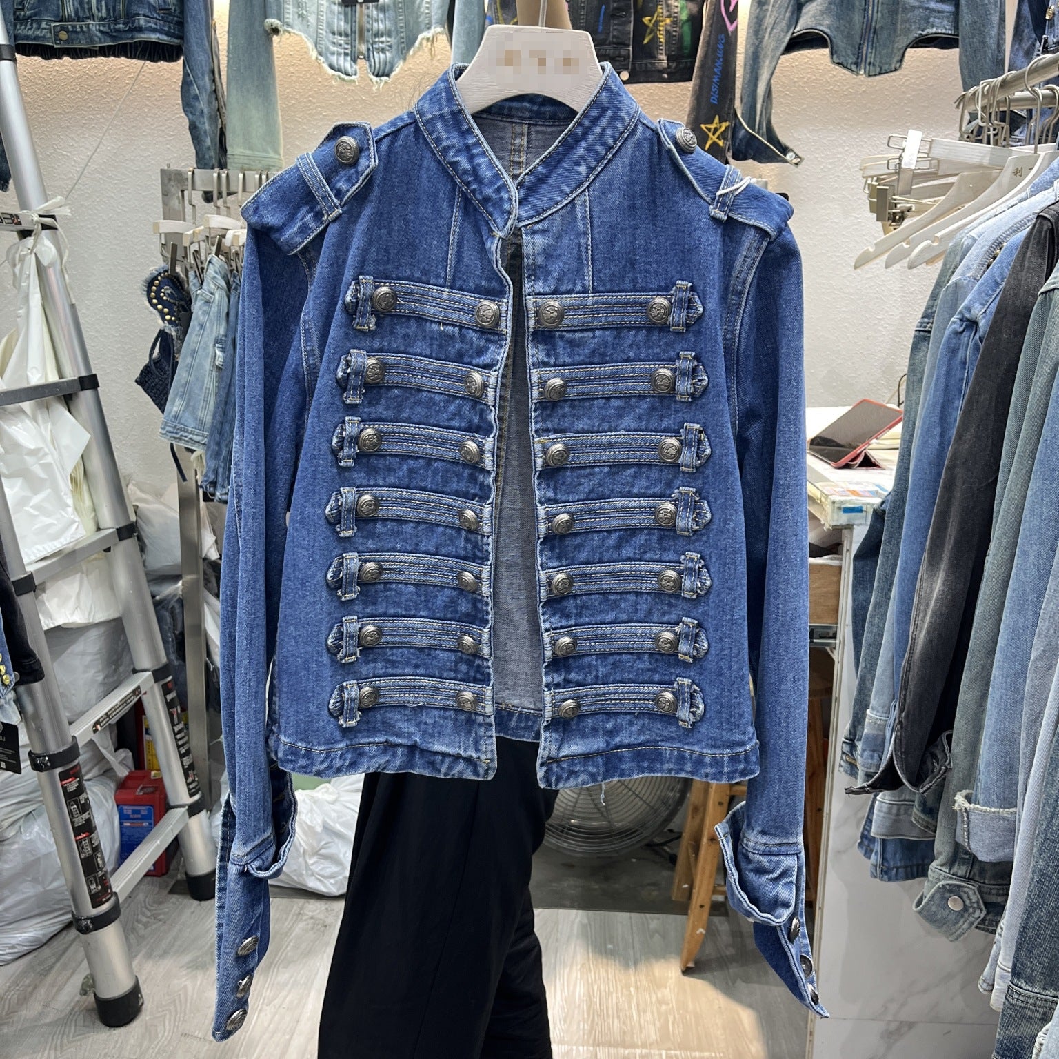 Vintage Style Denim Stand Collar Long Sleeve Coat