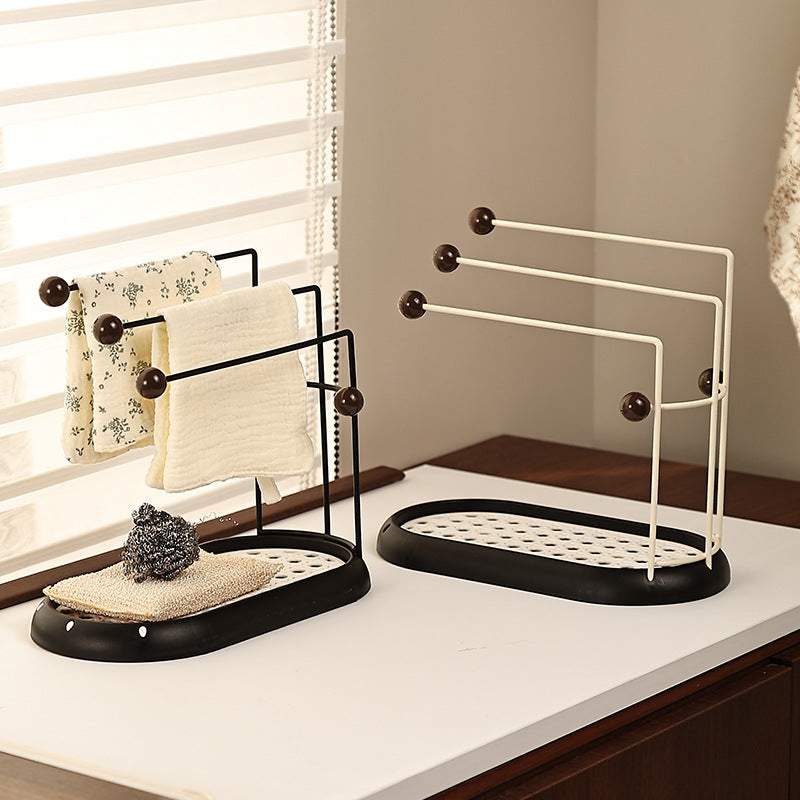Vintage-Style Kitchen Cloth Rack Countertop Sink Dishwashing Sponge Draining Rack Multifunctional Storage Rack Towel Organizer