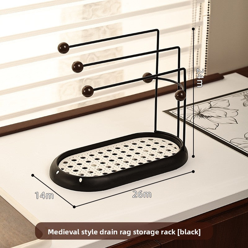 Vintage-Style Kitchen Cloth Rack Countertop Sink Dishwashing Sponge Draining Rack Multifunctional Storage Rack Towel Organizer