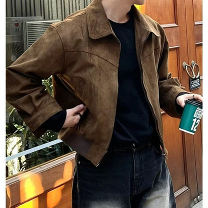 Vintage Suede Jacket Mens Casual Zipper