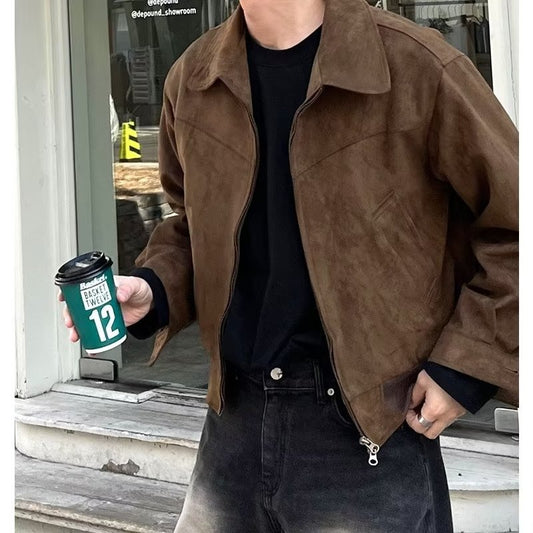 Vintage Suede Jacket Mens Casual Zipper