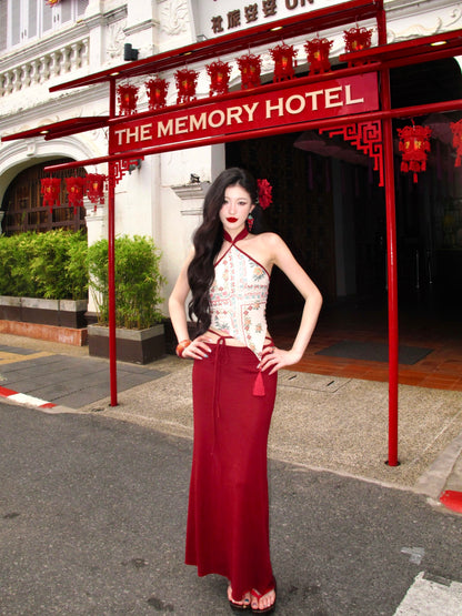 Vintage Tassel Cheongsam Collar Two-Piece