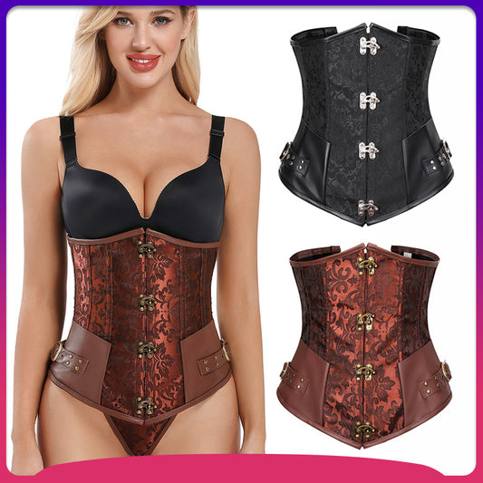 Vintage waist-cinching short steel-buckled corset