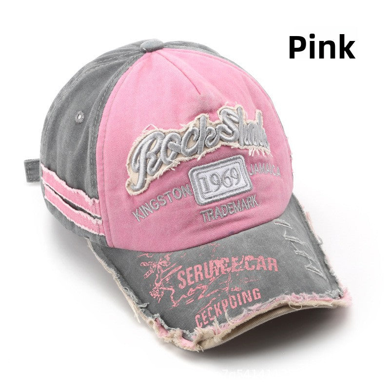 Vintage Washed Baseball Cap with Letter Embroidery