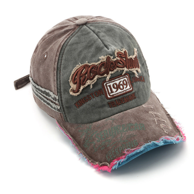 Vintage Washed Baseball Cap with Letter Embroidery