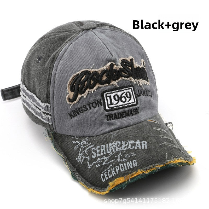 Vintage Washed Baseball Cap with Letter Embroidery