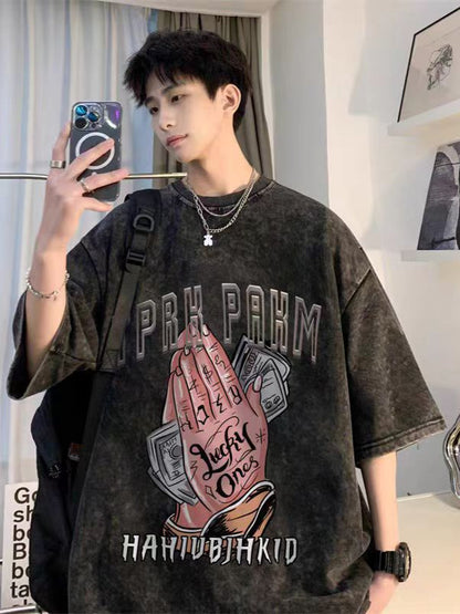 Vintage Washed Cotton Cartoon Print T-shirt