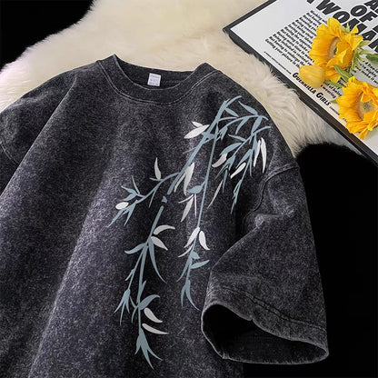 Vintage Washed Cotton Cartoon Print T-shirt