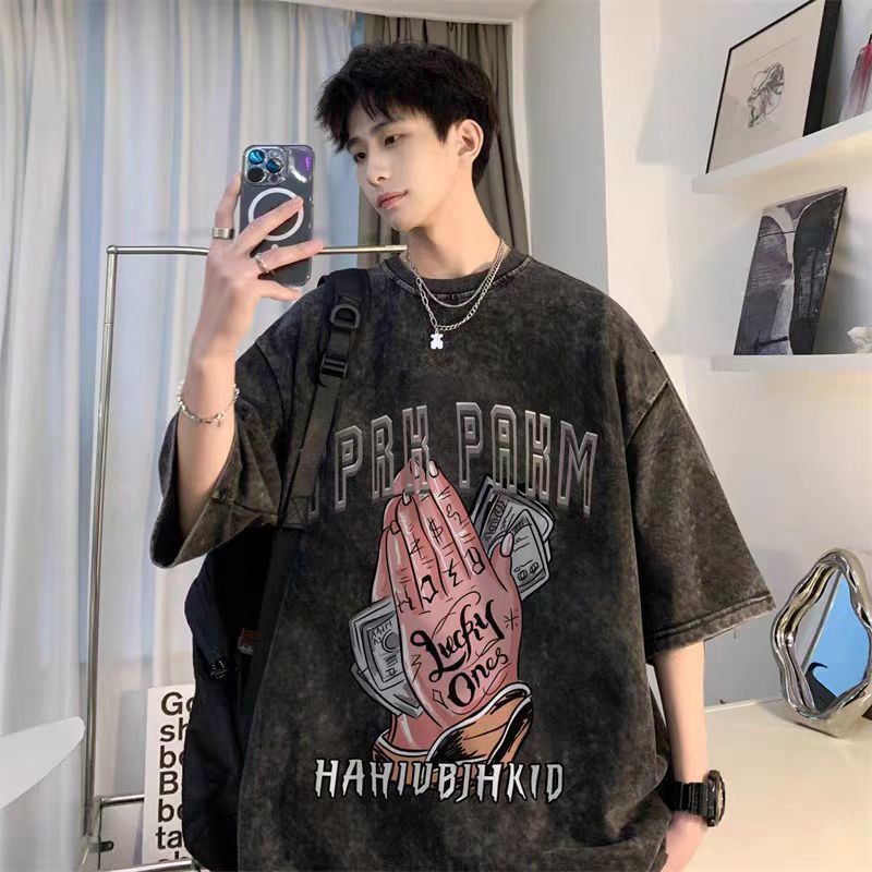 Vintage Washed Cotton Cartoon Print T-shirt