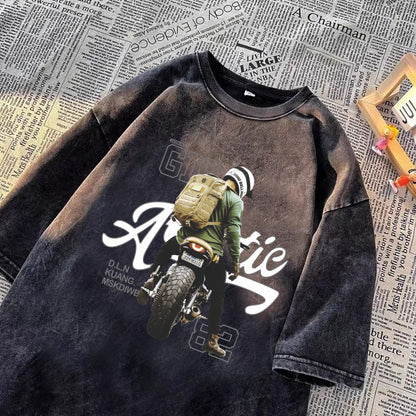 Vintage Washed Cotton Cartoon Print T-shirt