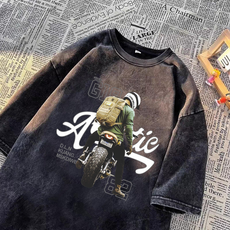 Vintage Washed Cotton Cartoon Print T-shirt
