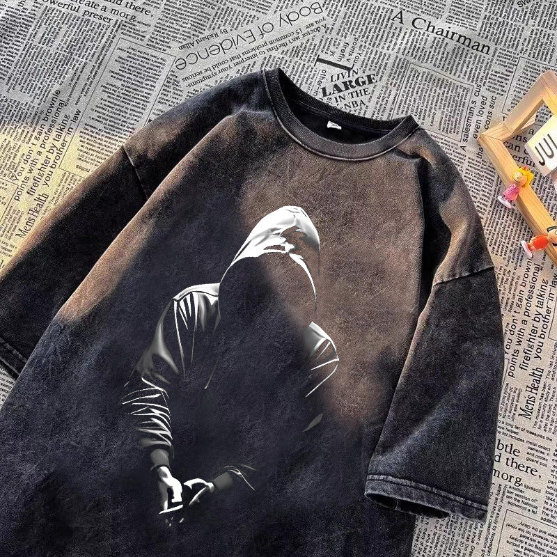 Vintage Washed Cotton Cartoon Print T-shirt