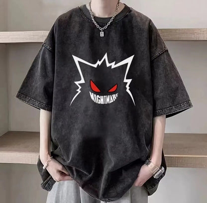 Vintage Washed Cotton Cartoon Print T-shirt