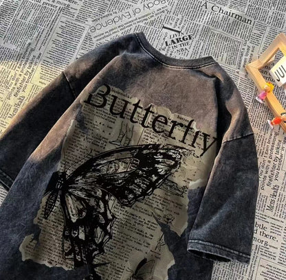 Vintage Washed Cotton Cartoon Print T-shirt
