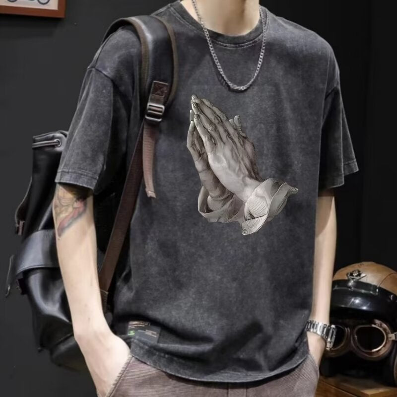 Vintage Washed Cotton Cartoon Print T-shirt