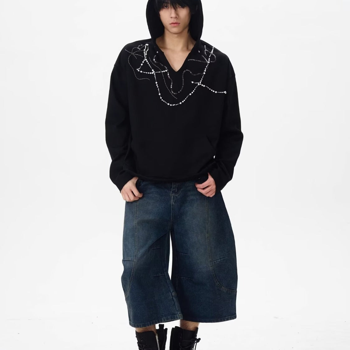 Vintage Washed Distressed Denim Wide Leg Pants